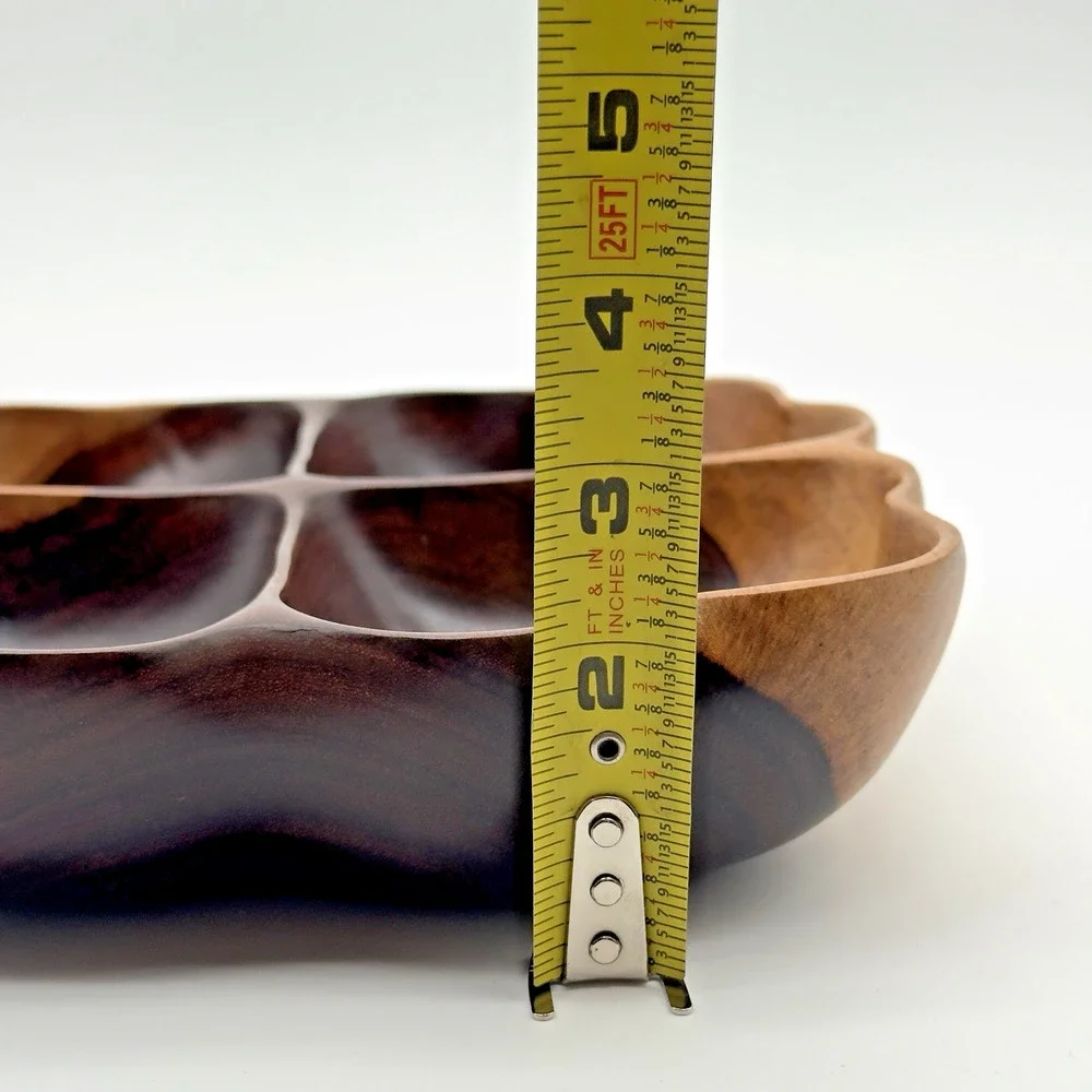 Vintage Mid Century Divided Wood Bowl Tray 4 Section MCM Philippines Tiki
